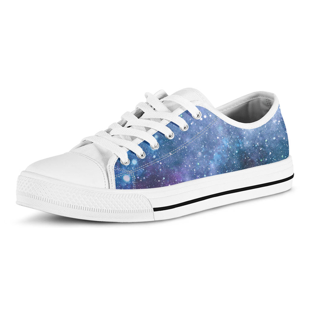 Blue Cloud Starfield Galaxy Space Print White Low Top Sneakers