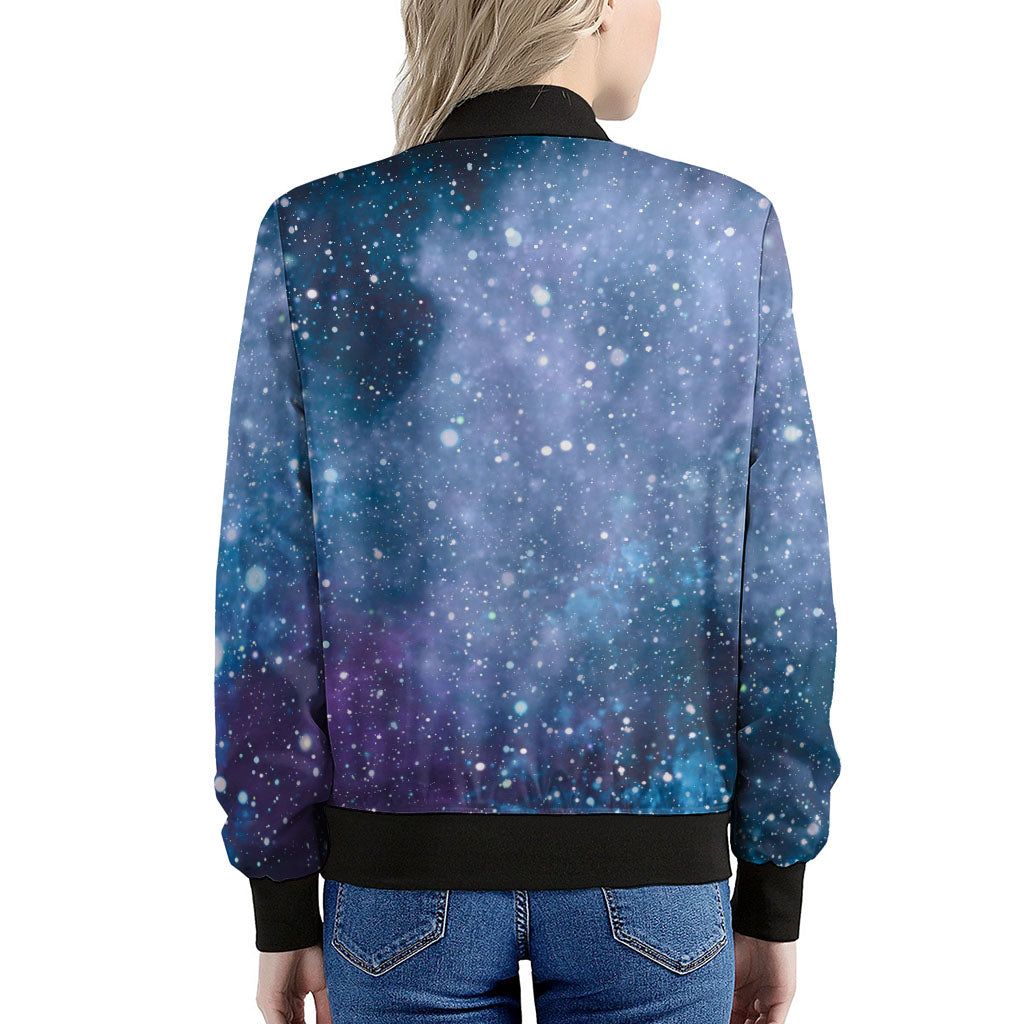 Blue Cloud Starfield Galaxy Space Print Women's Bomber Jacket
