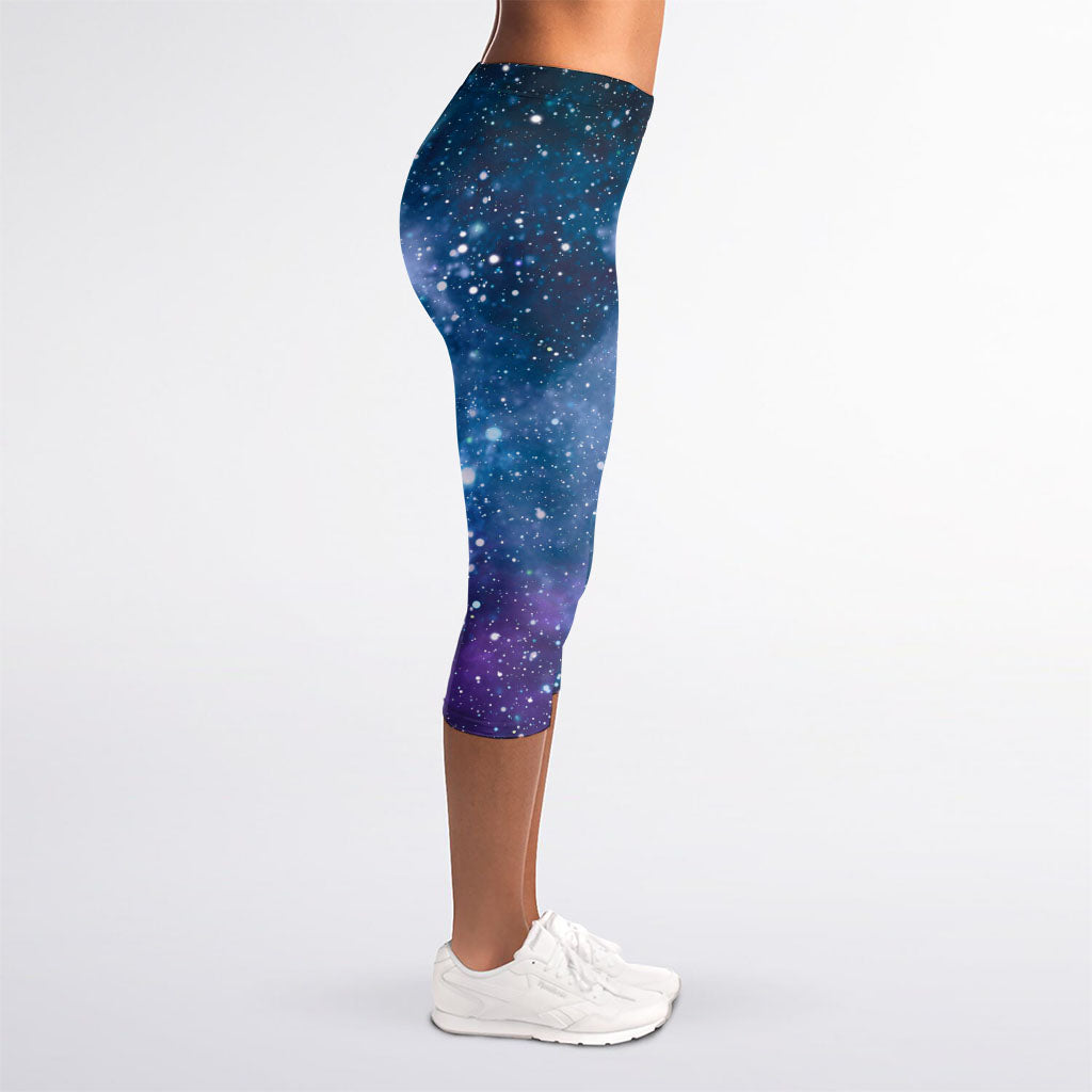 Blue Cloud Starfield Galaxy Space Print Women's Capri Leggings