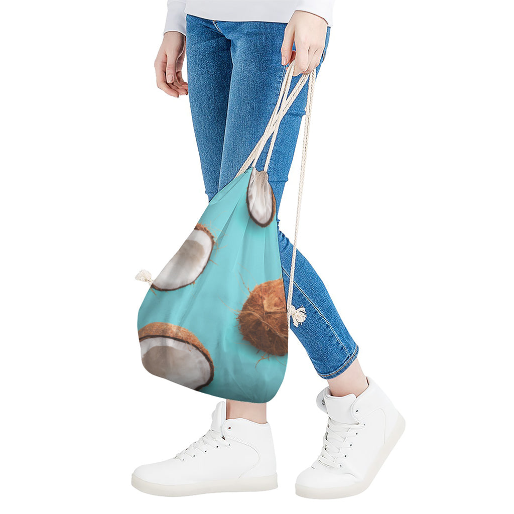 Blue Coconut Pattern Print Drawstring Bag