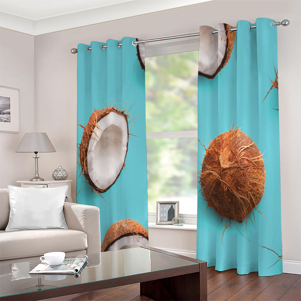 Blue Coconut Pattern Print Extra Wide Grommet Curtains