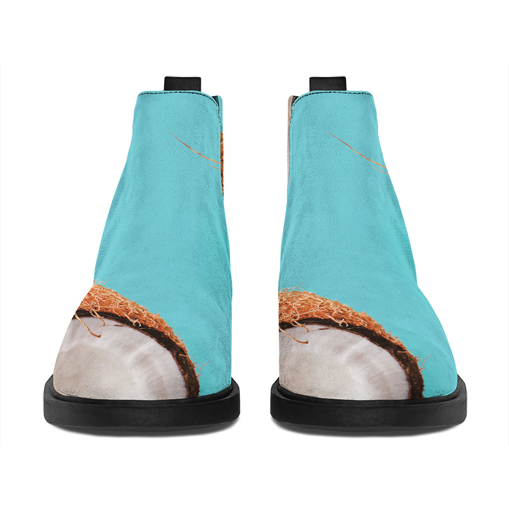 Blue Coconut Pattern Print Flat Ankle Boots