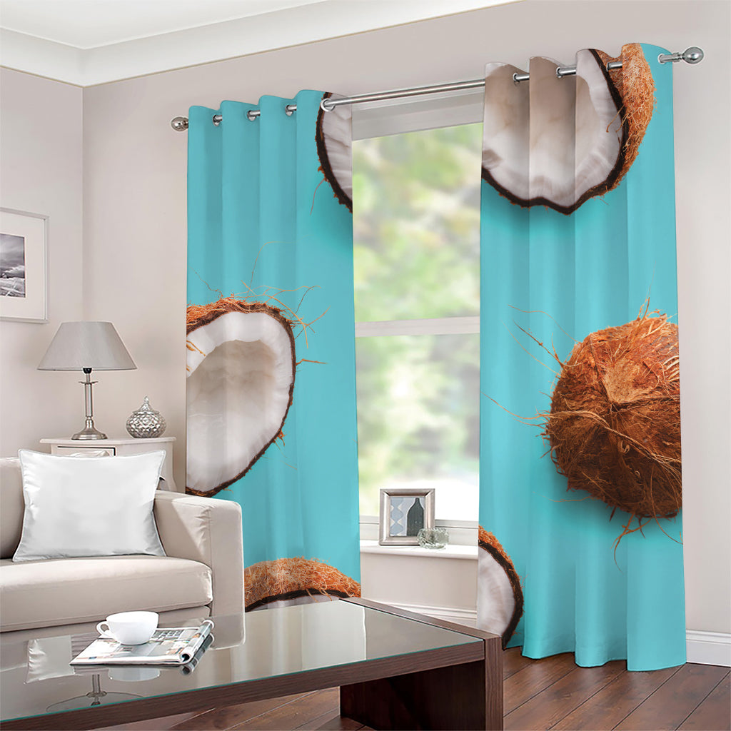 Blue Coconut Pattern Print Grommet Curtains
