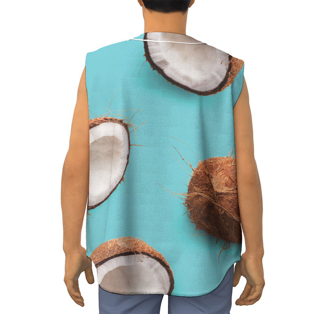 Blue Coconut Pattern Print Sleeveless Baseball Jersey