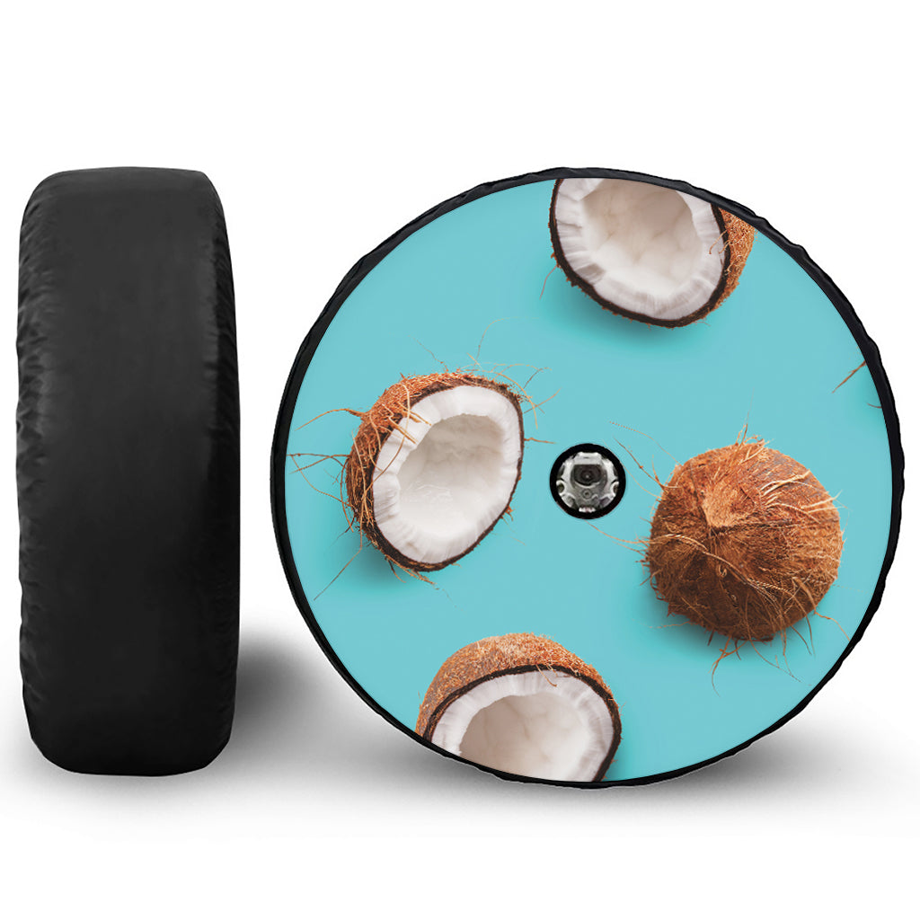 Blue Coconut Pattern Print Tire Cover With Camera Hole