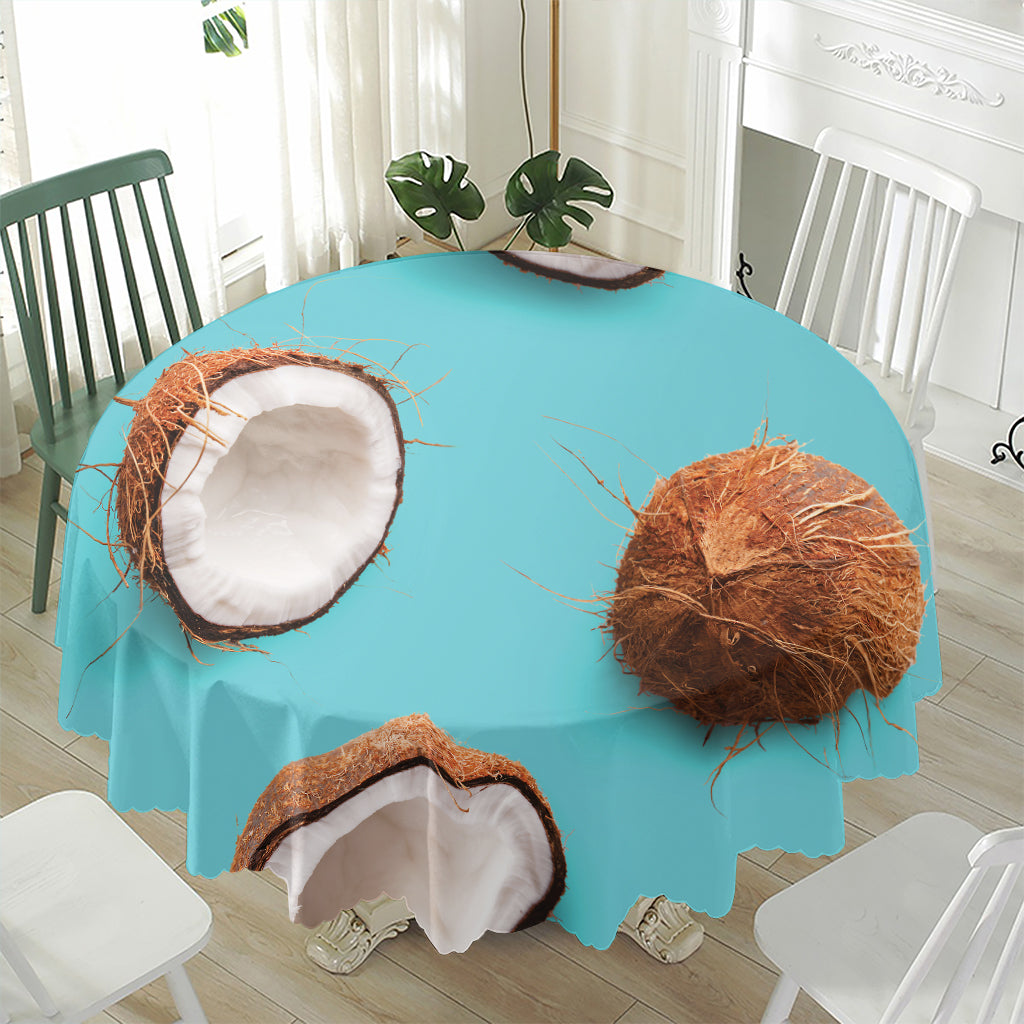 Blue Coconut Pattern Print Waterproof Round Tablecloth