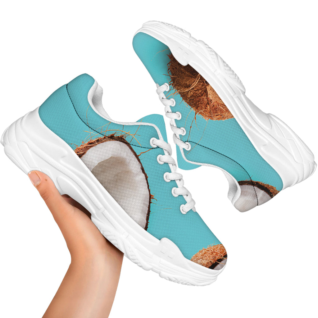 Blue Coconut Pattern Print White Chunky Shoes