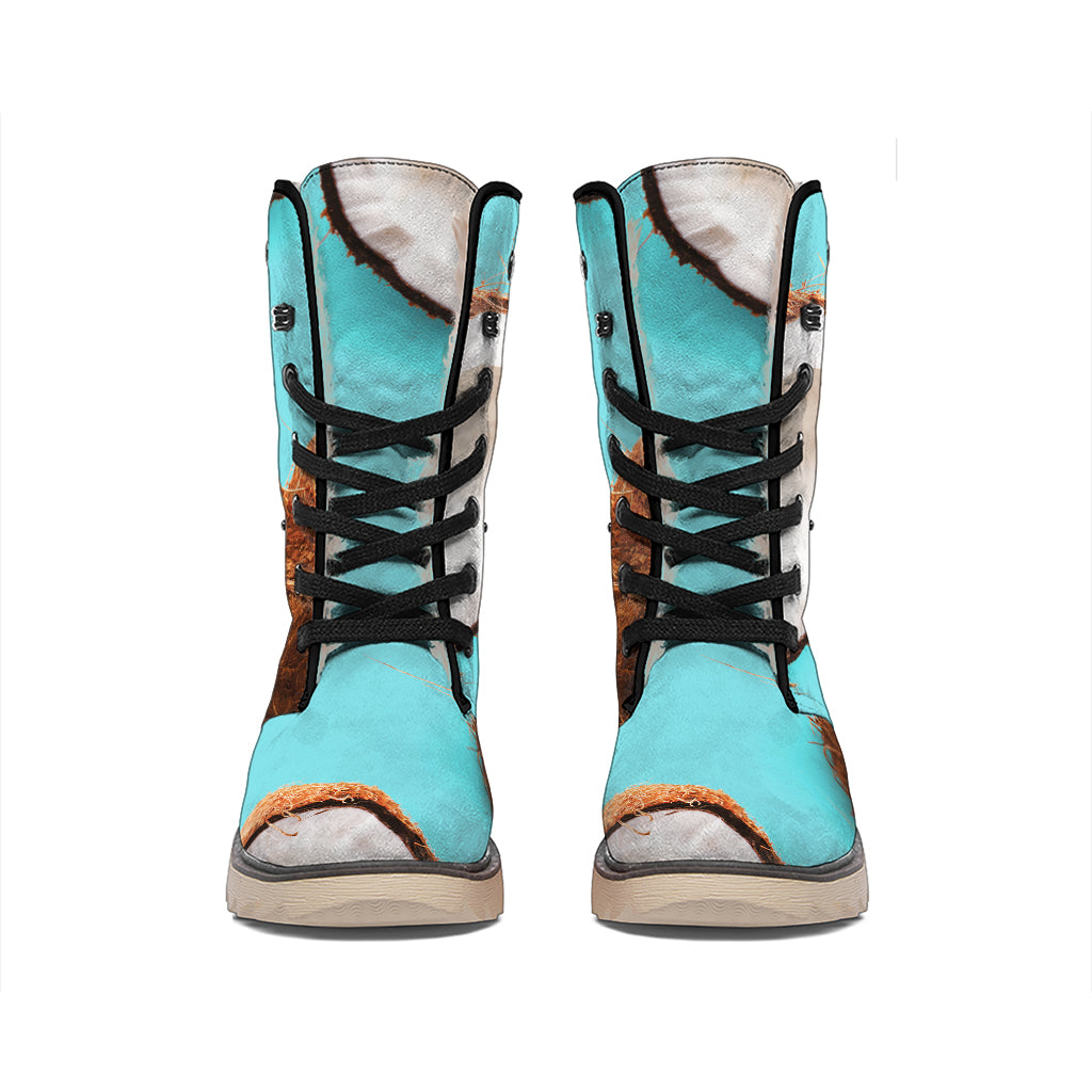 Blue Coconut Pattern Print Winter Boots