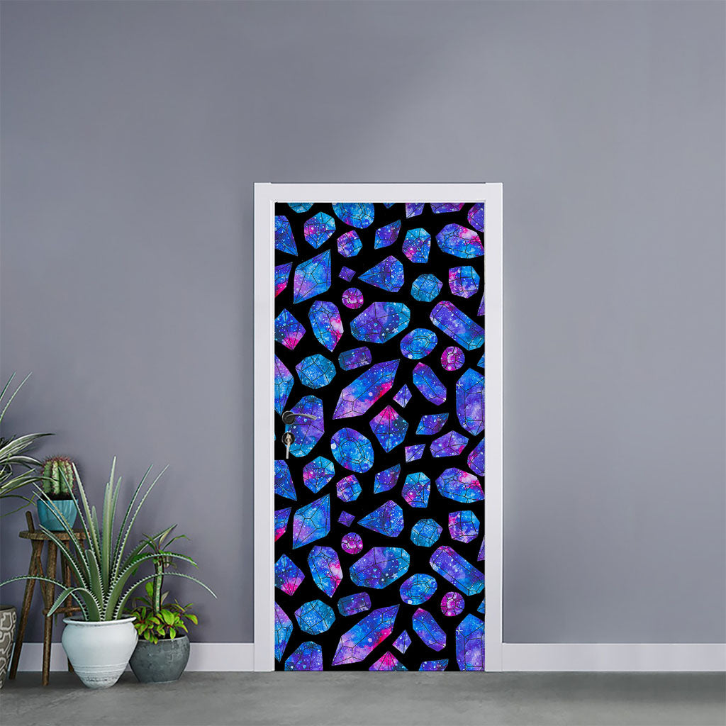 Blue Crystal Cosmic Galaxy Space Print Door Sticker