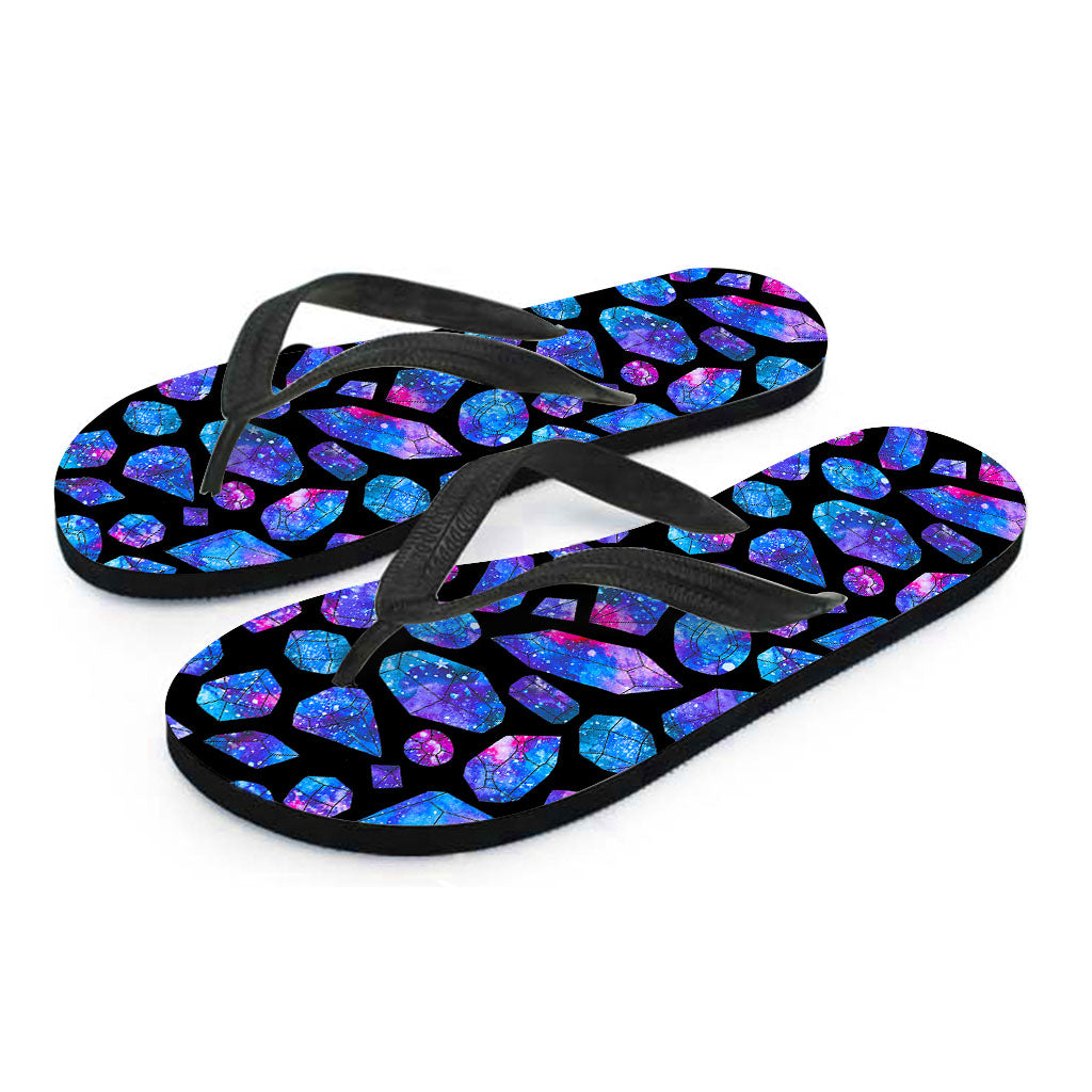 Blue Crystal Cosmic Galaxy Space Print Flip Flops