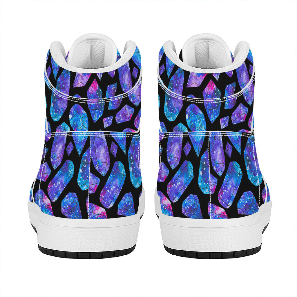 Blue Crystal Cosmic Galaxy Space Print High Top Leather Sneakers