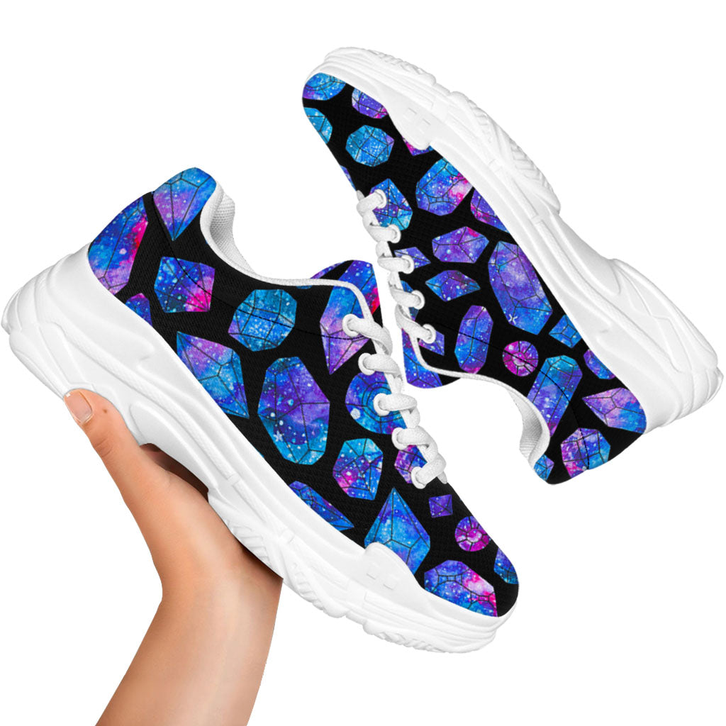 Blue Crystal Cosmic Galaxy Space Print White Chunky Shoes