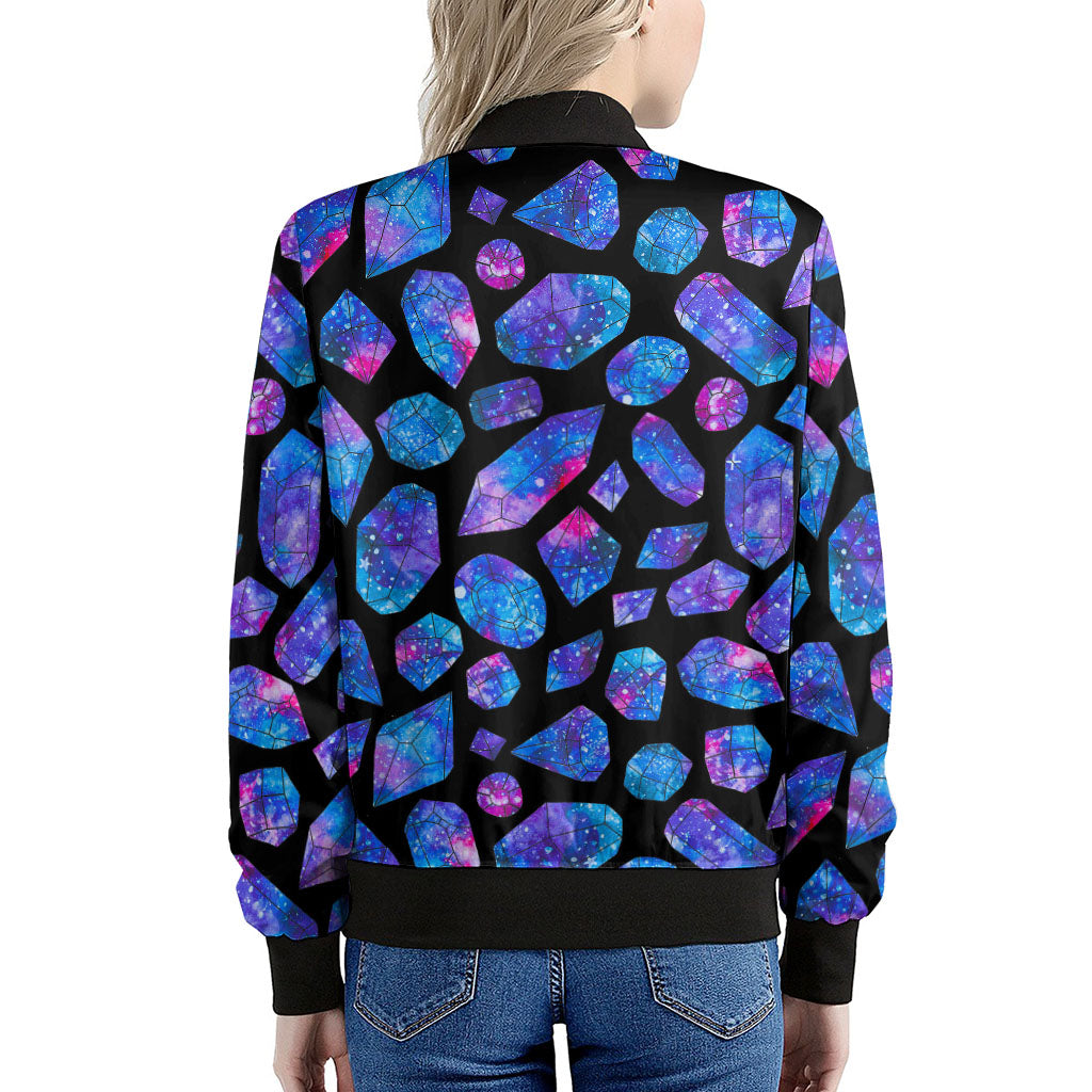Blue Crystal Cosmic Galaxy Space Print Women's Bomber Jacket