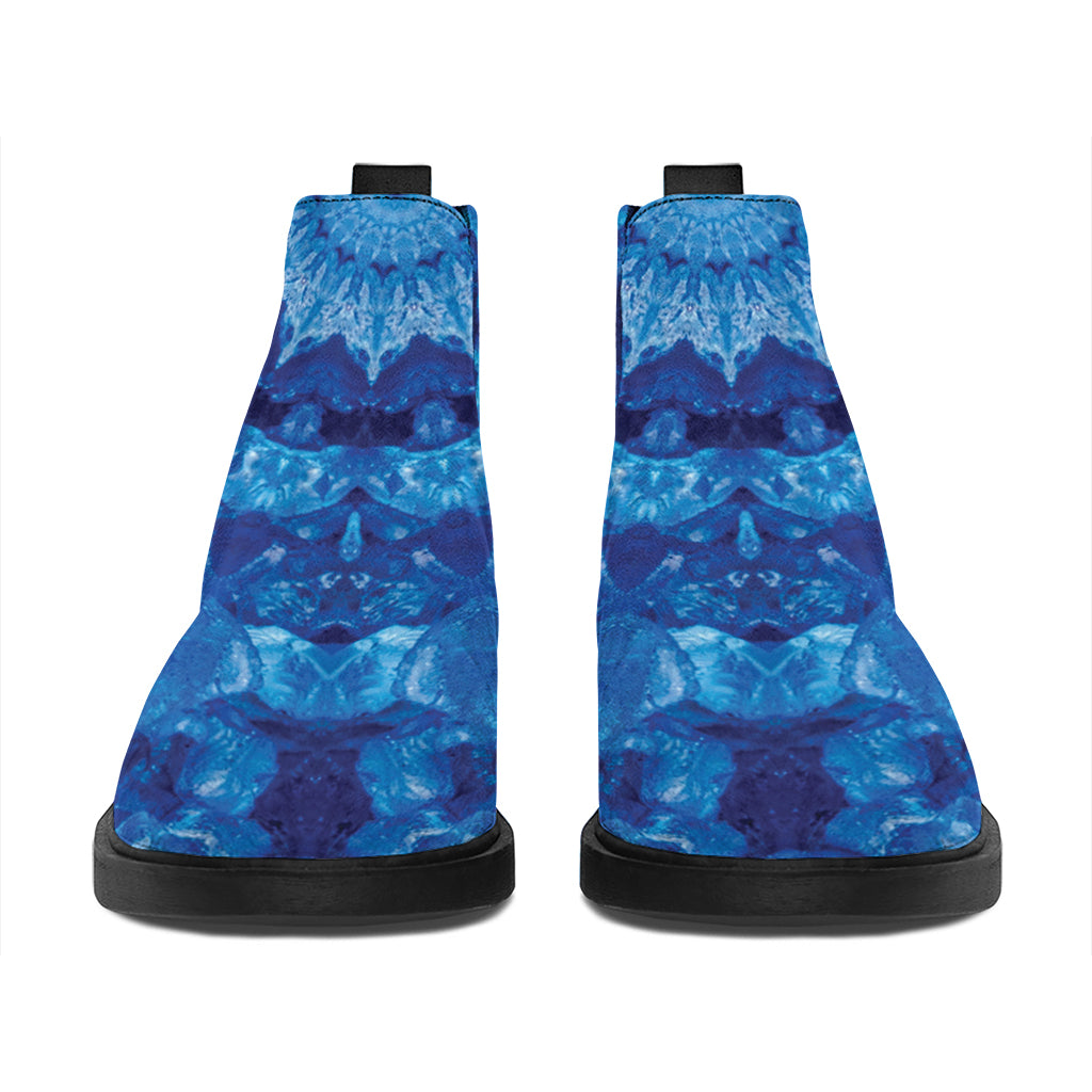 Blue Crystal Kaleidoscope Print Flat Ankle Boots
