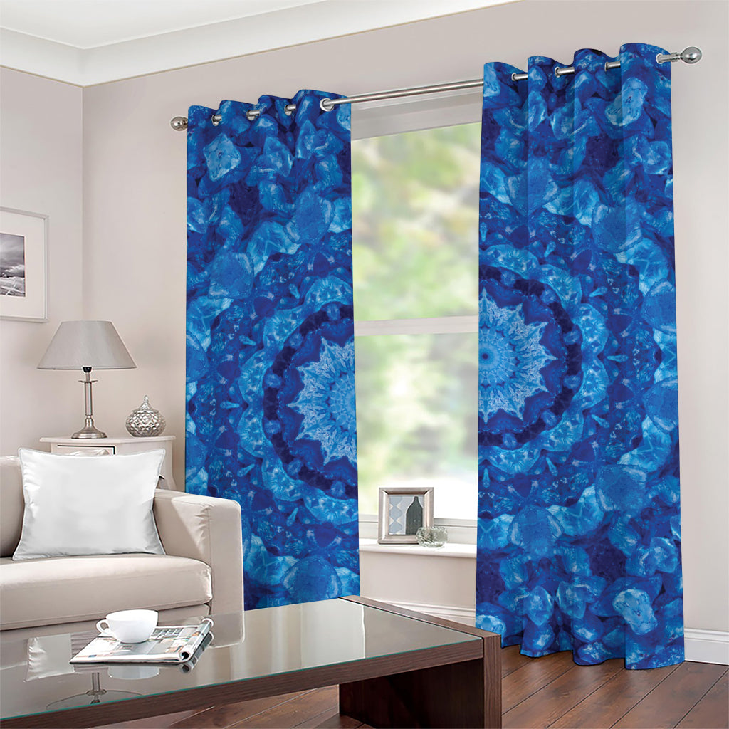 Blue Crystal Kaleidoscope Print Grommet Curtains