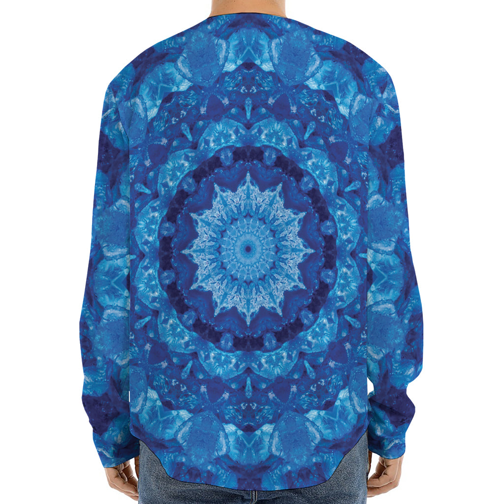 Blue Crystal Kaleidoscope Print Long Sleeve Baseball Jersey