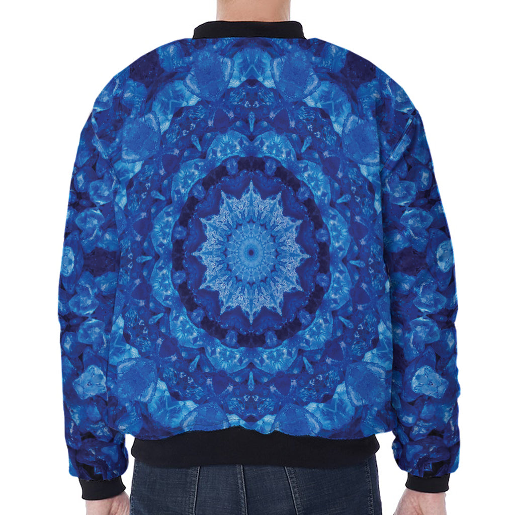 Blue Crystal Kaleidoscope Print Zip Sleeve Bomber Jacket