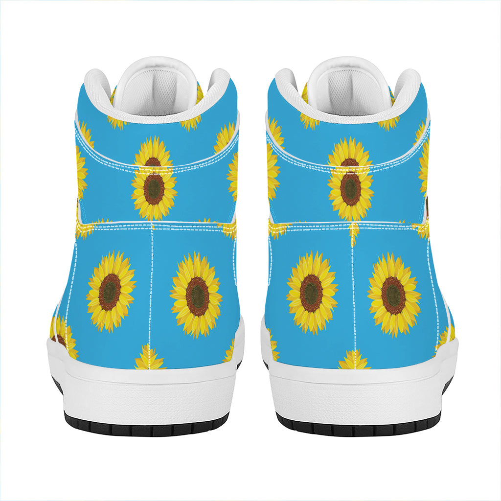 Blue Cute Sunflower Pattern Print High Top Leather Sneakers