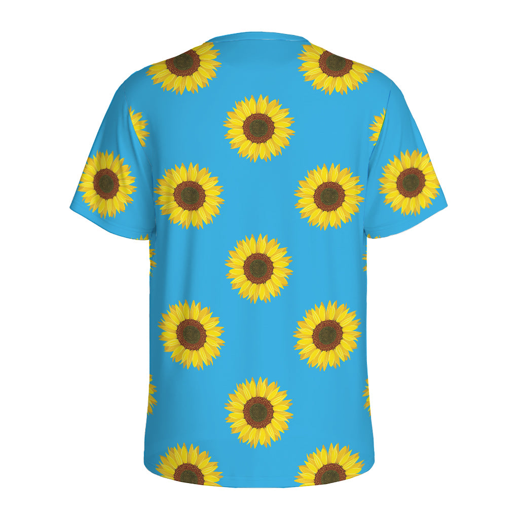 Blue Cute Sunflower Pattern Print Men's Sports T-Shirt