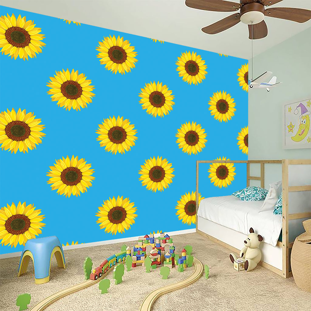 Blue Cute Sunflower Pattern Print Wall Sticker