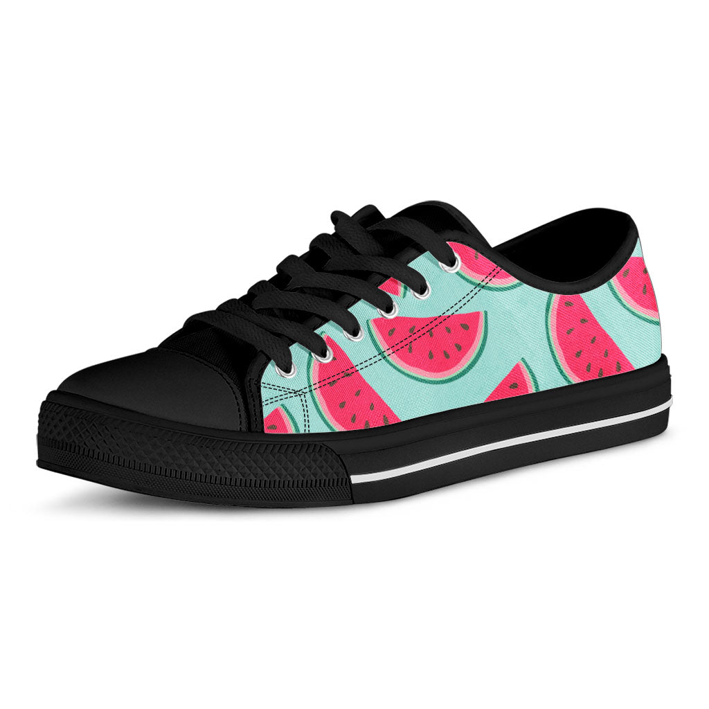 Blue Cute Watermelon Pattern Print Black Low Top Sneakers