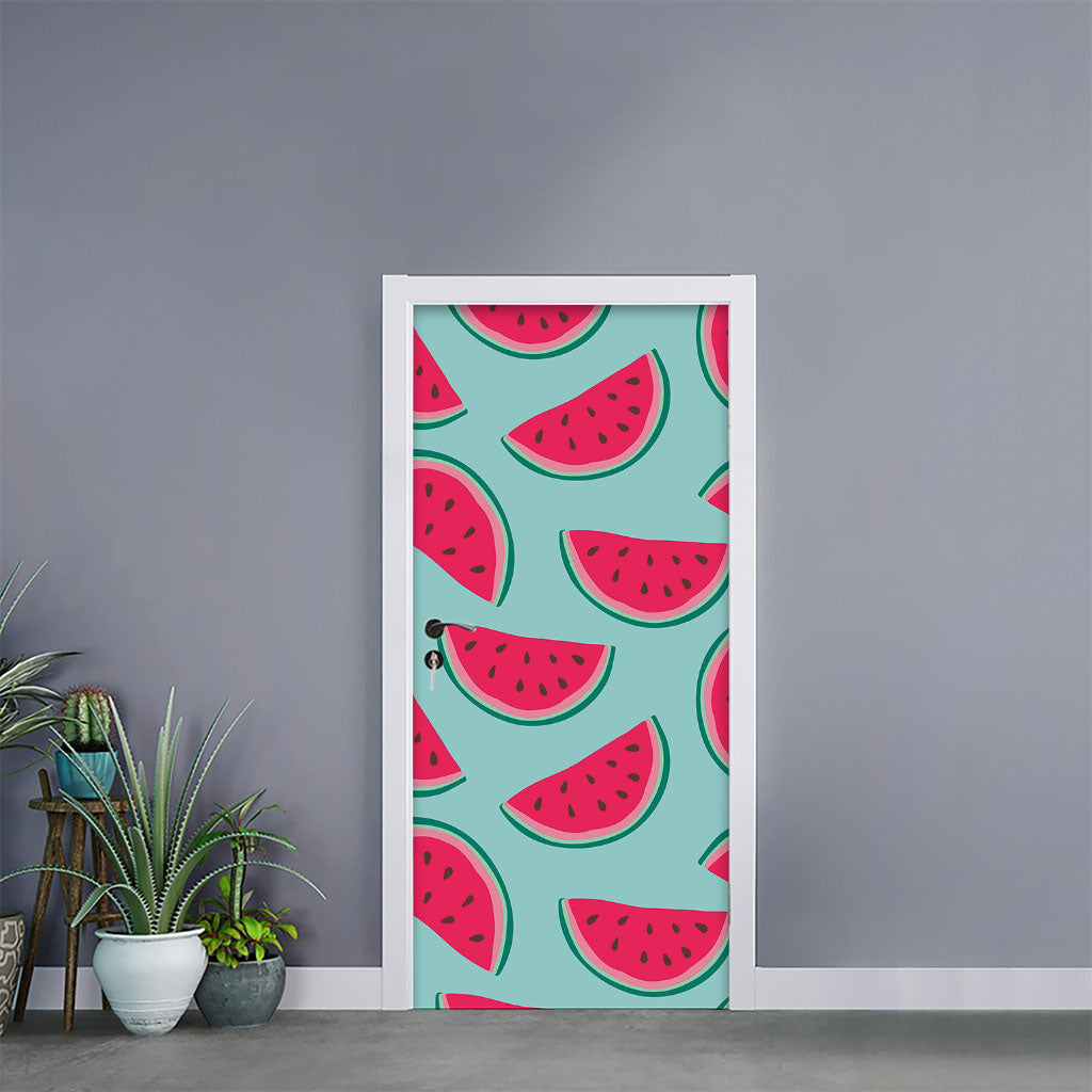 Blue Cute Watermelon Pattern Print Door Sticker