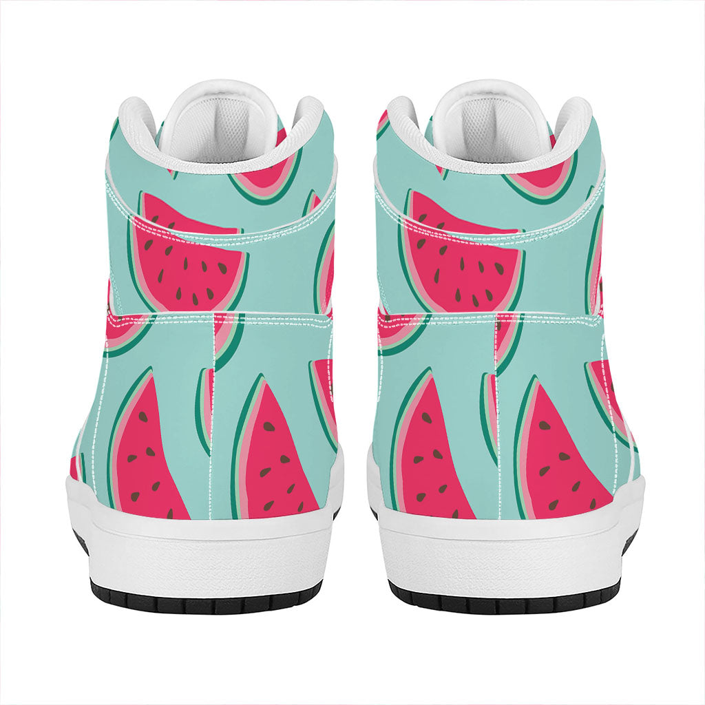 Blue Cute Watermelon Pattern Print High Top Leather Sneakers