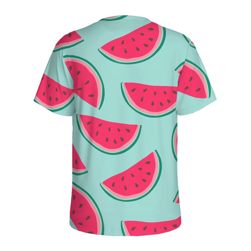 Blue Cute Watermelon Pattern Print Men's Sports T-Shirt