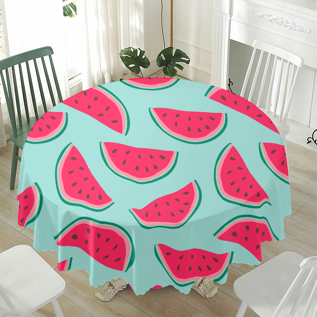 Blue Cute Watermelon Pattern Print Waterproof Round Tablecloth