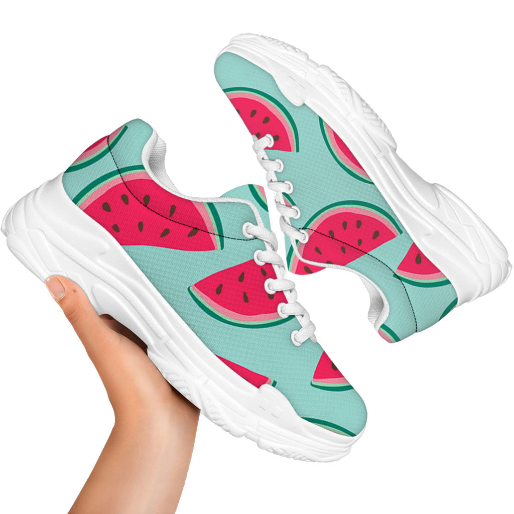 Blue Cute Watermelon Pattern Print White Chunky Shoes