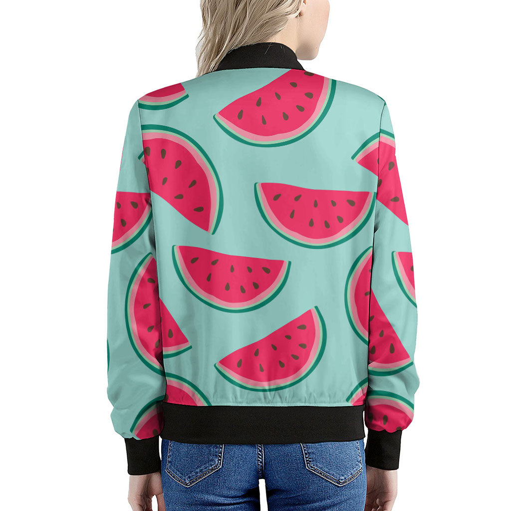 Blue Cute Watermelon Pattern Print Women's Bomber Jacket