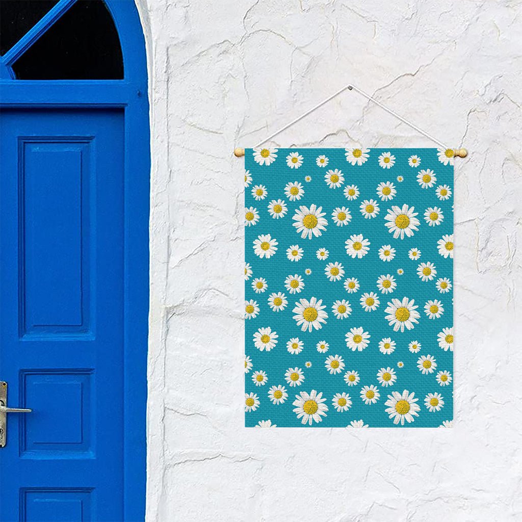 Blue Daisy Flower Pattern Print Garden Flag