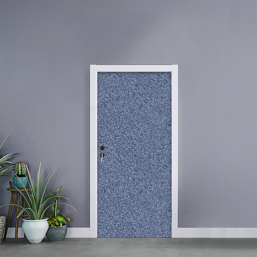 Blue Denim Jeans Pattern Print Door Sticker