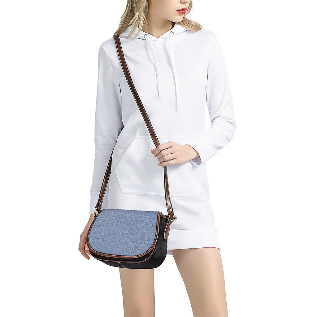 Blue Denim Jeans Pattern Print Saddle Bag