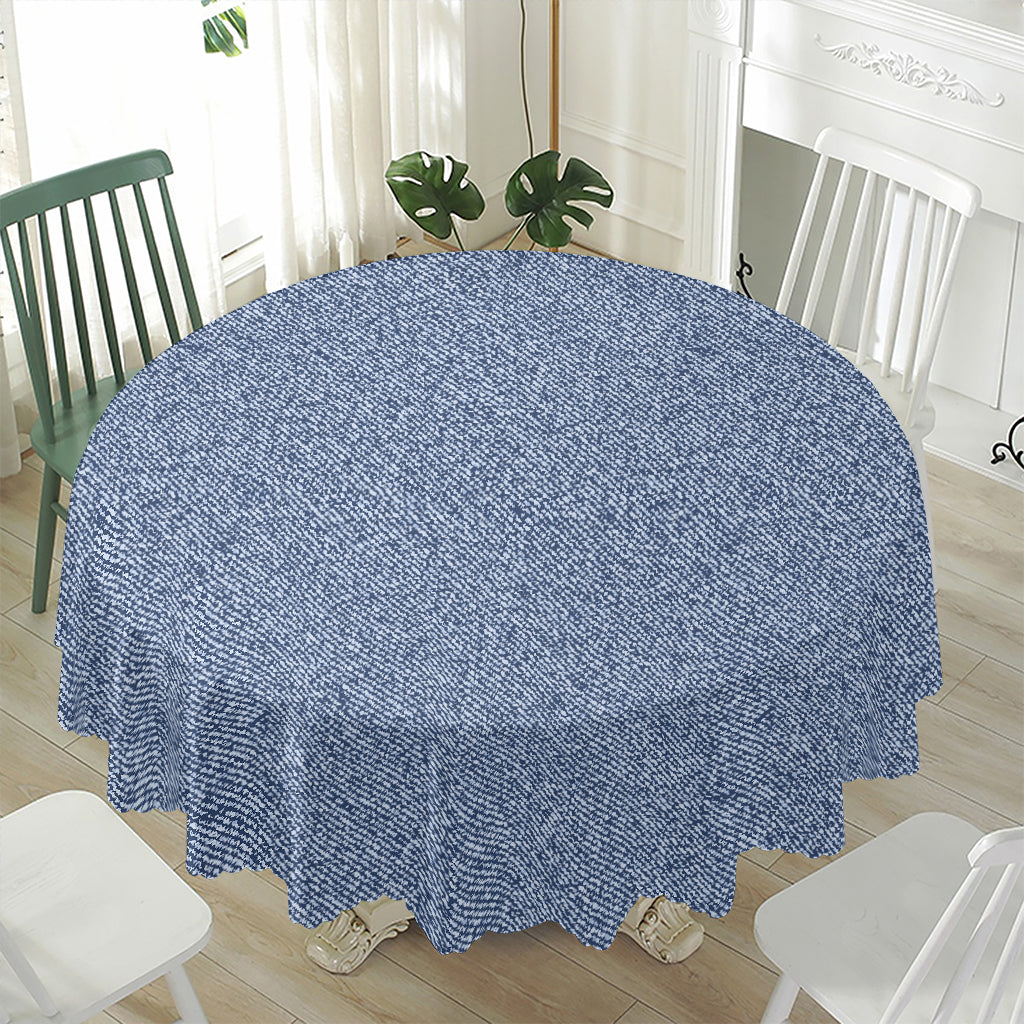 Blue Denim Jeans Pattern Print Waterproof Round Tablecloth