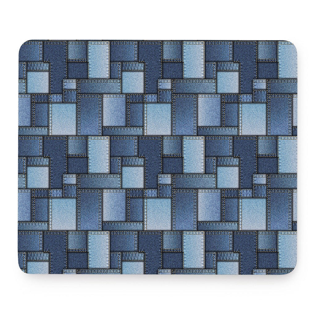 Blue Denim Patchwork Pattern Print Mouse Pad