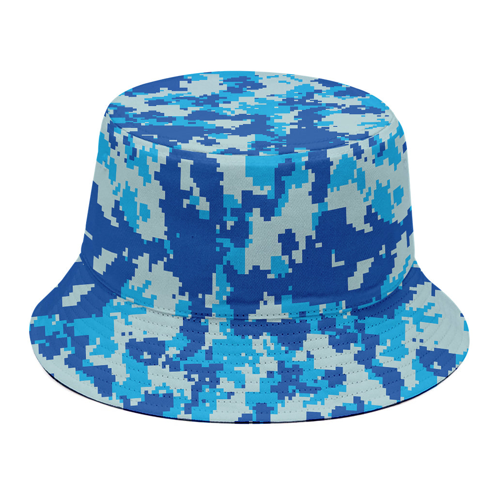 Blue Digital Camo Pattern Print Bucket Hat
