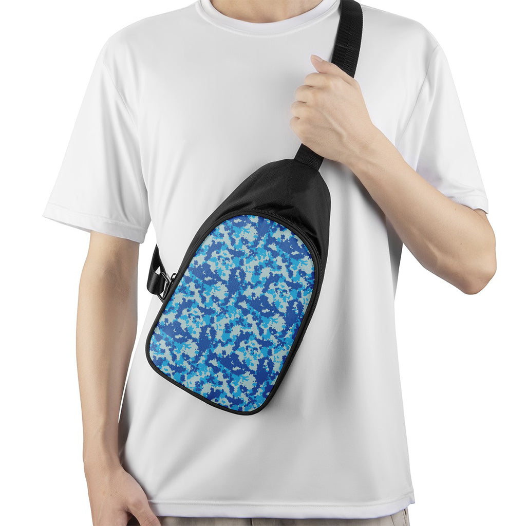 Blue Digital Camo Pattern Print Chest Bag