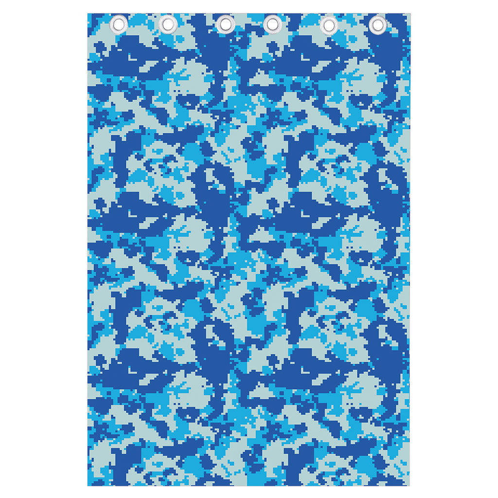 Blue Digital Camo Pattern Print Curtain