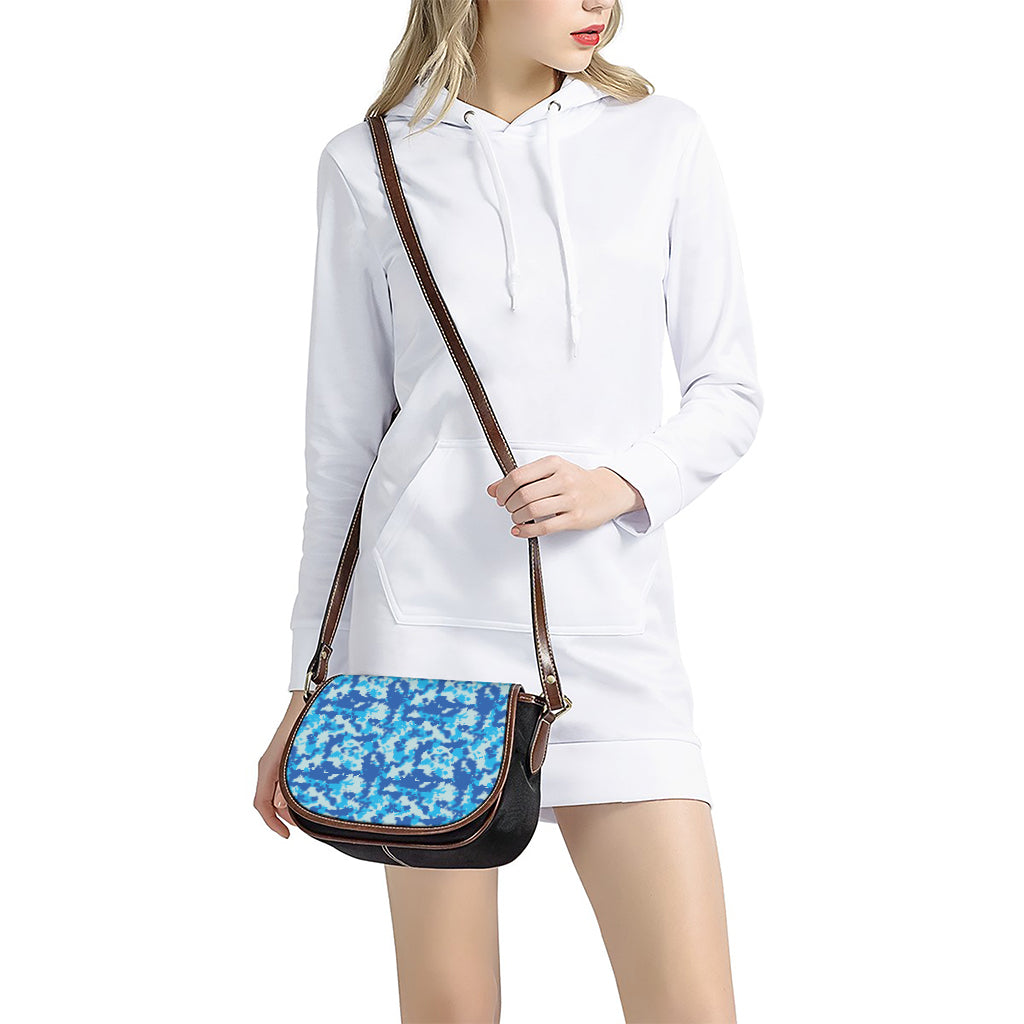 Blue Digital Camo Pattern Print Saddle Bag