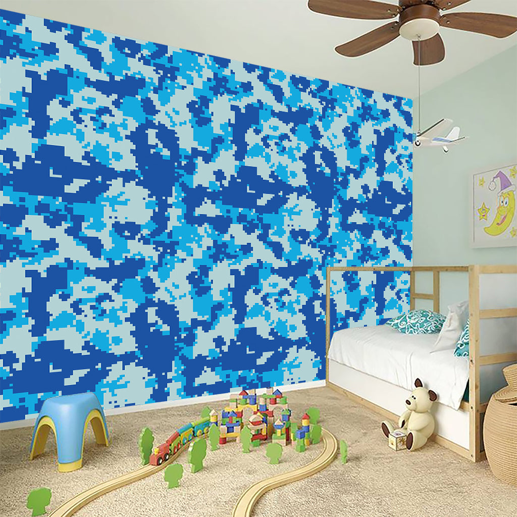 Blue Digital Camo Pattern Print Wall Sticker