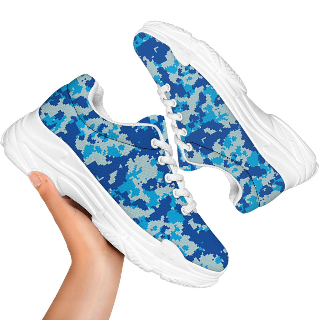 Blue Digital Camo Pattern Print White Chunky Shoes
