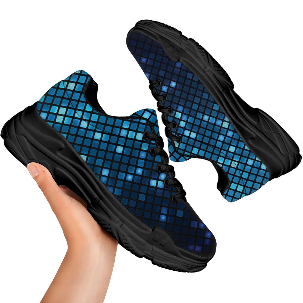 Blue Disco Lights Pattern Print Black Chunky Shoes