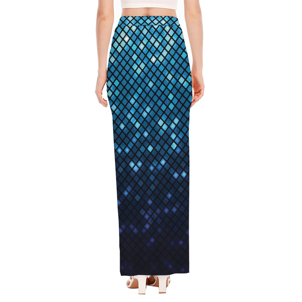 Blue Disco Lights Pattern Print High Slit Maxi Skirt