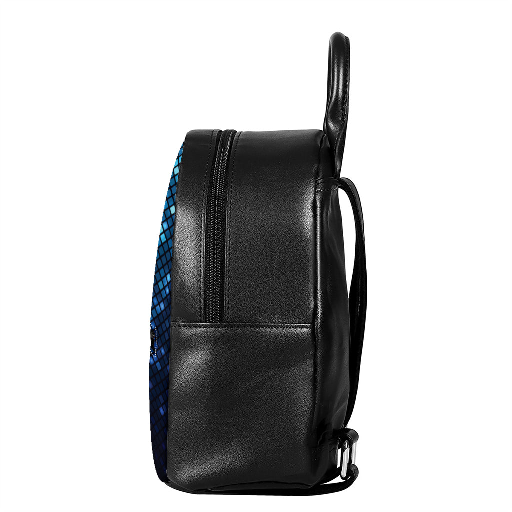 Blue Disco Lights Pattern Print Leather Backpack