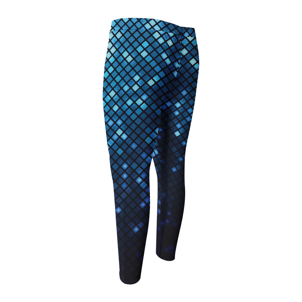 Blue Disco Lights Pattern Print Men's Compression Pants