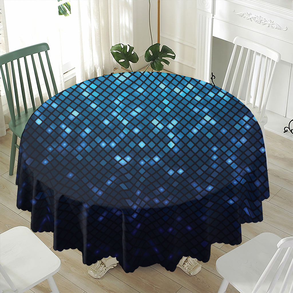 Blue Disco Lights Pattern Print Waterproof Round Tablecloth