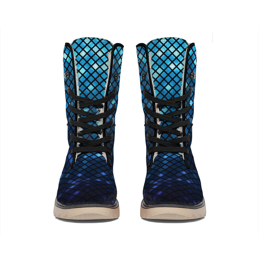 Blue Disco Lights Pattern Print Winter Boots