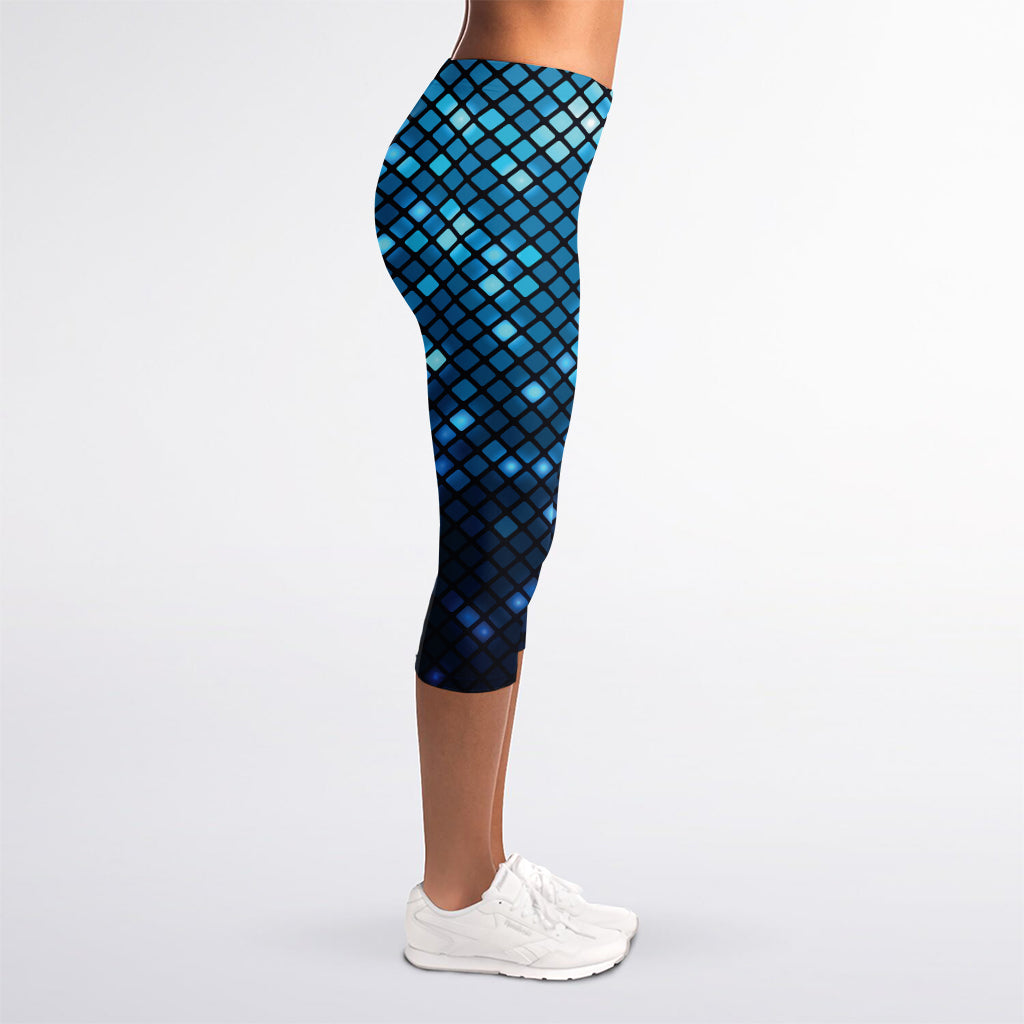 Blue Disco Lights Pattern Print Women's Capri Leggings