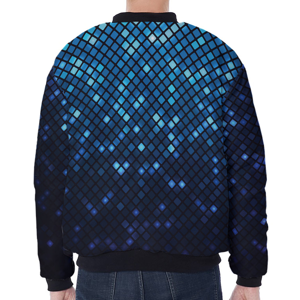 Blue Disco Lights Pattern Print Zip Sleeve Bomber Jacket